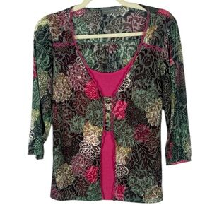Per Una Casual Multicoloured Floral Patterned  3/4 Sleeve Top Size 10